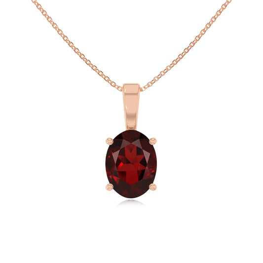 natural garnet oval solitaire necklaces in rose gold 