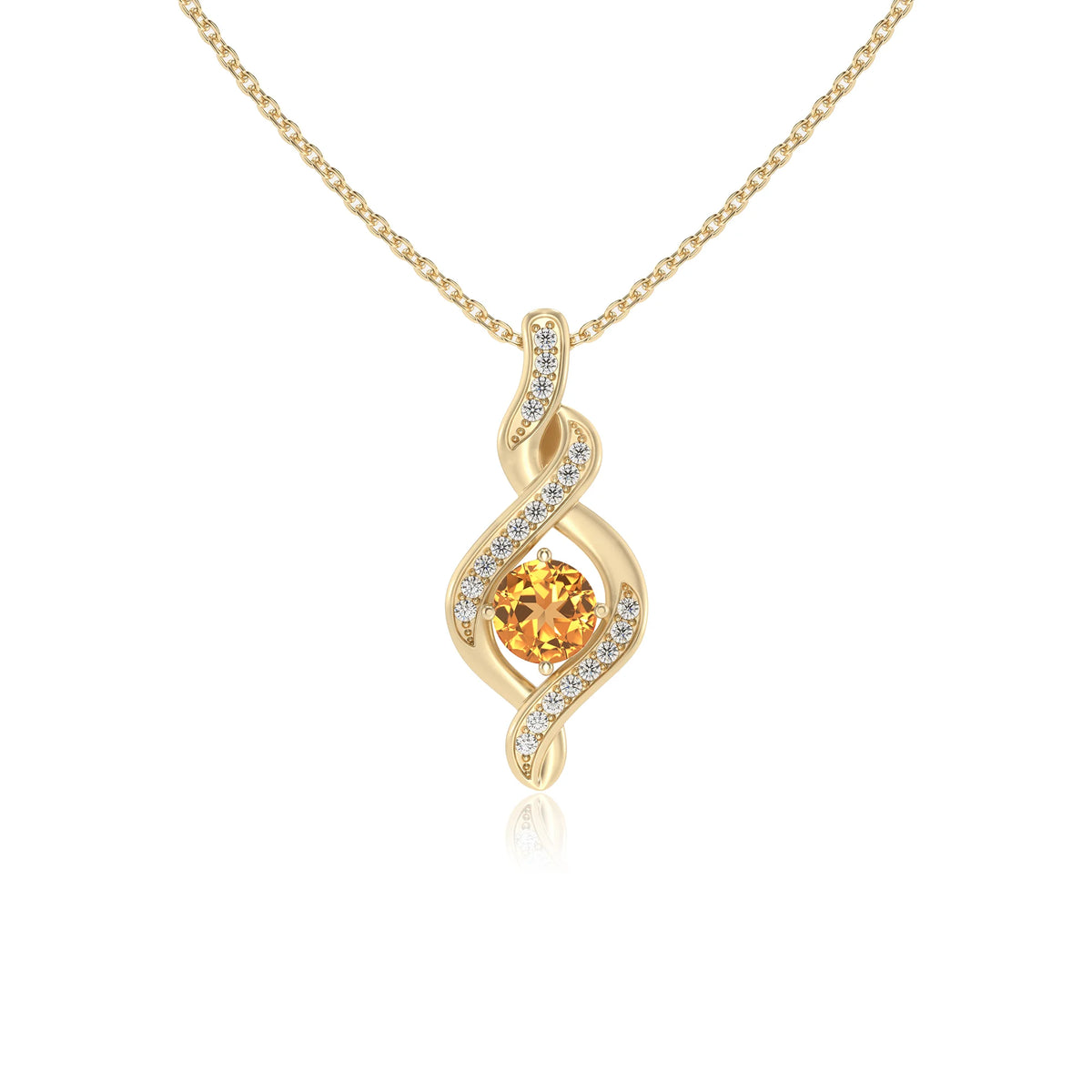 lab grown citrine round solitaire necklaces in yellow gold 
