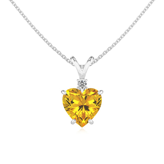 lab grown yellow-sapphire heart solitaire v-bale necklaces in sterling silver 