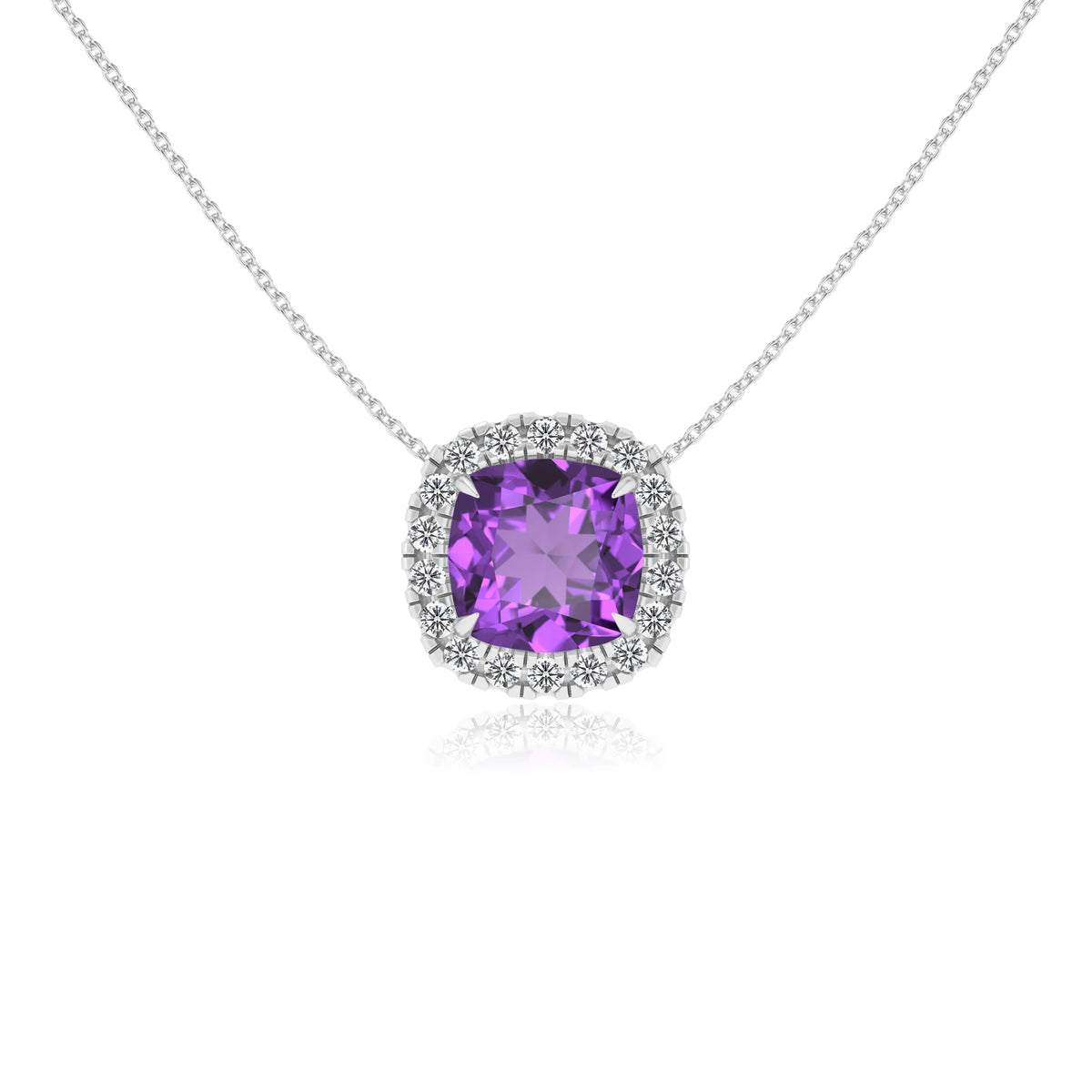 lab grown amethyst cushion solitaire necklaces in platinum 