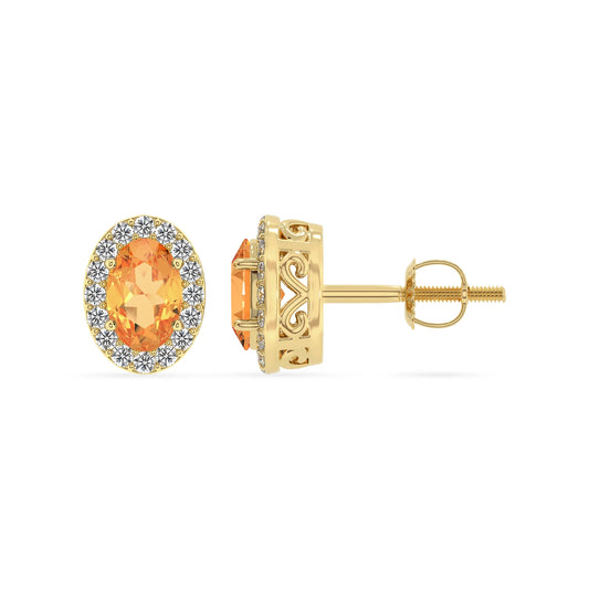lab grown citrine oval stud earrings in yellow gold 