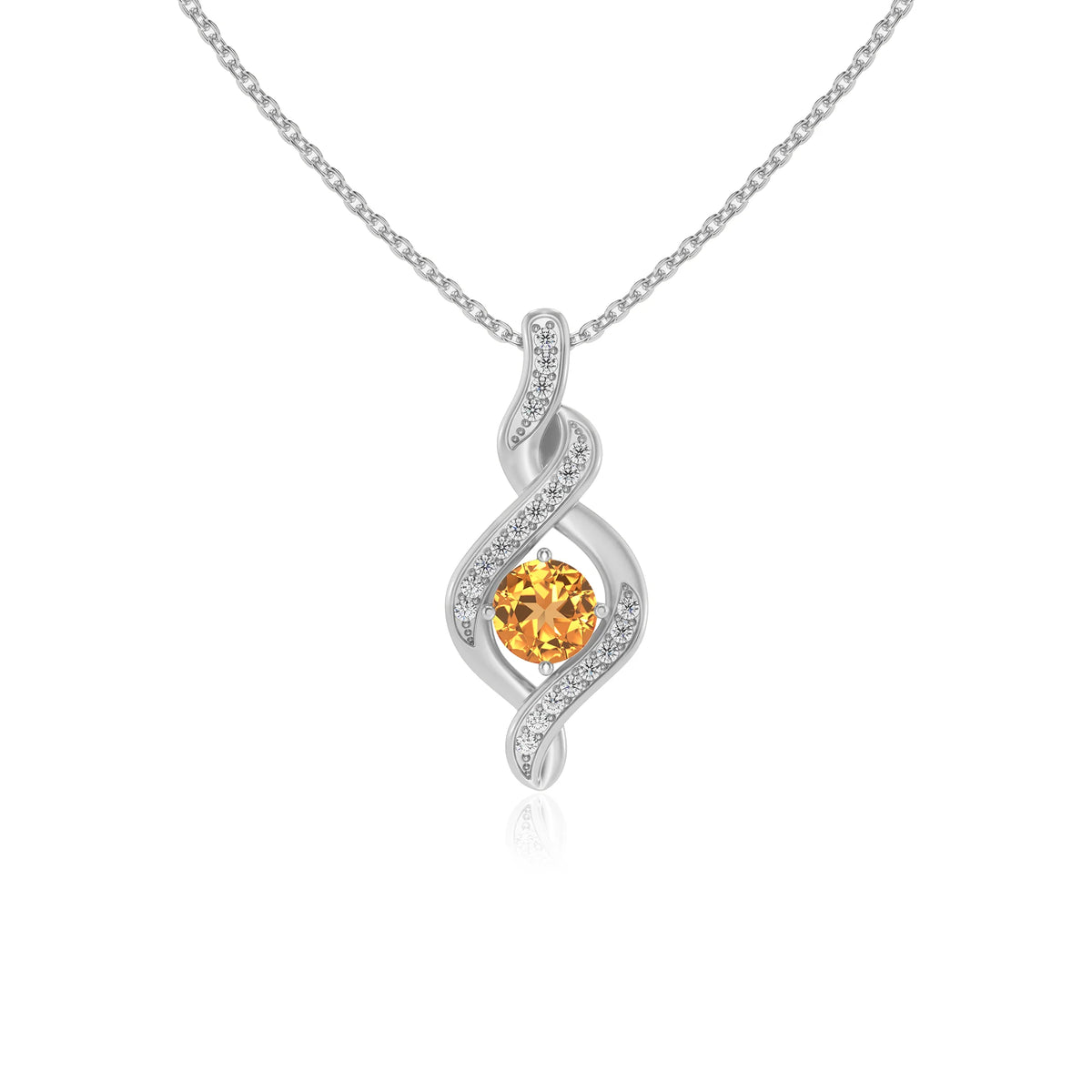 lab grown citrine round solitaire necklaces in platinum 