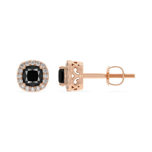 natural black onyx cushion stud earrings in rose gold 