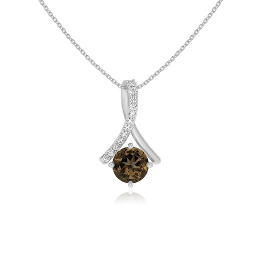 natural smoky-quartz round solitaire necklaces in platinum 
