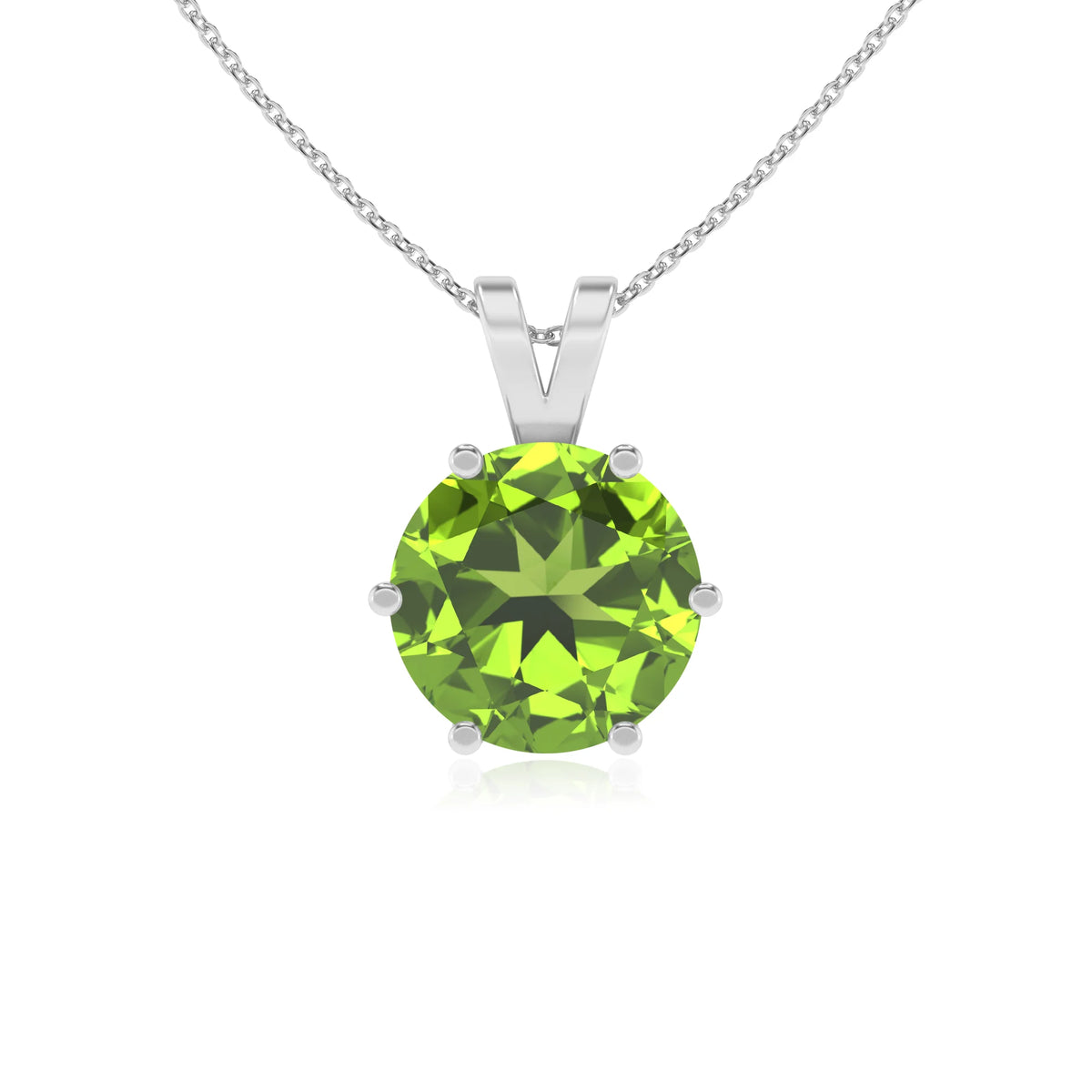 natural peridot round solitaire v-bale necklaces in platinum 