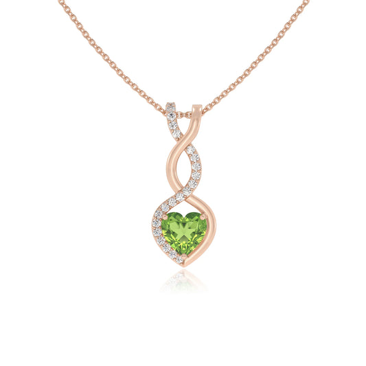 natural peridot heart infinity necklaces in rose gold 