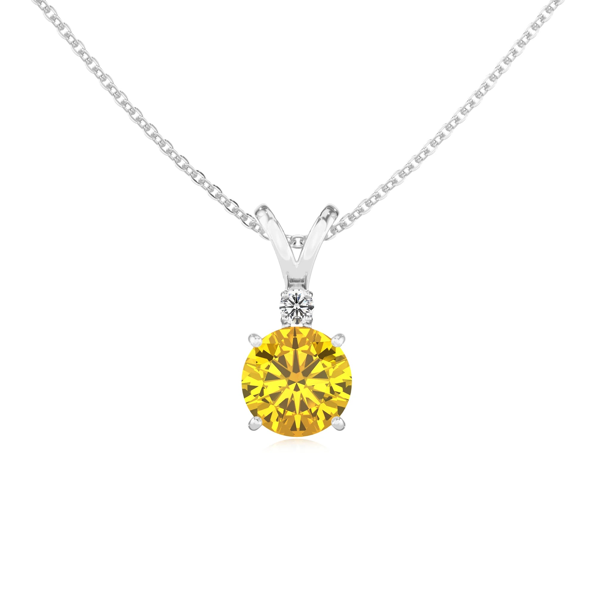 lab grown yellow-sapphire round solitaire v-bale necklaces in white gold 