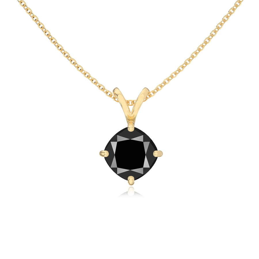 natural black-onyx cushion solitaire v-bale necklaces in yellow gold 