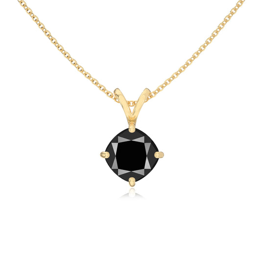 natural black-onyx cushion solitaire v-bale necklaces in yellow gold 