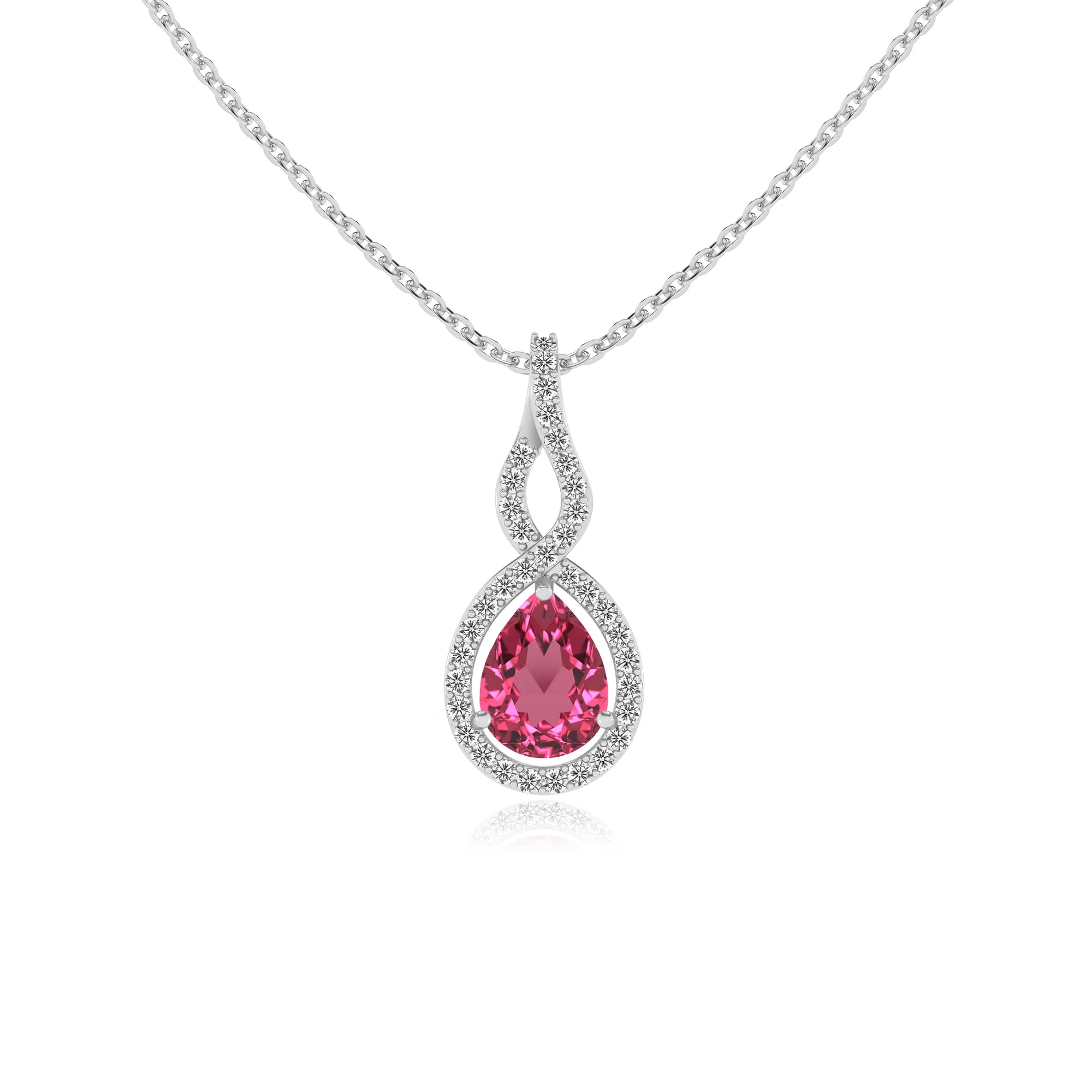 lab grown pink-tourmaline pear necklaces in platinum 