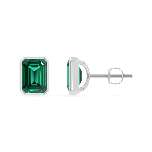 Lab Grown Emerald Octagon-Cut Solitaire Stud Earrings