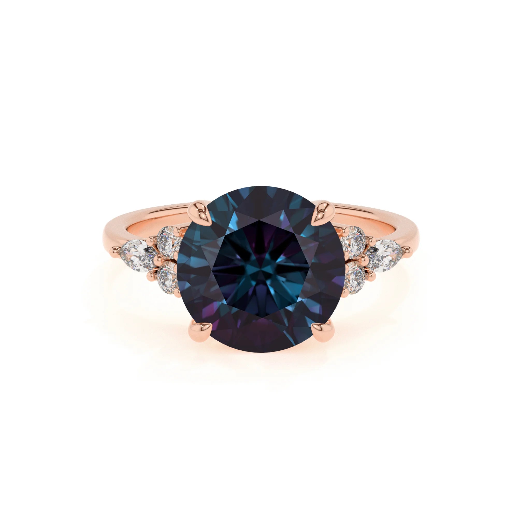 lab grown alexandrite round solitaire rings in rose gold 