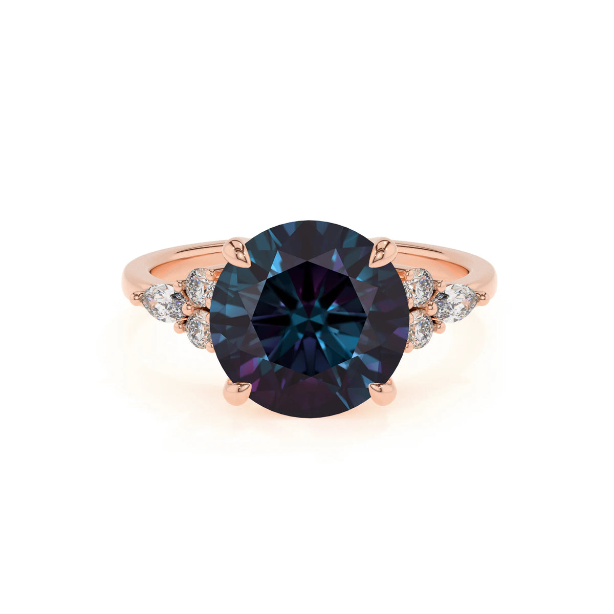 lab grown alexandrite round solitaire rings in rose gold 