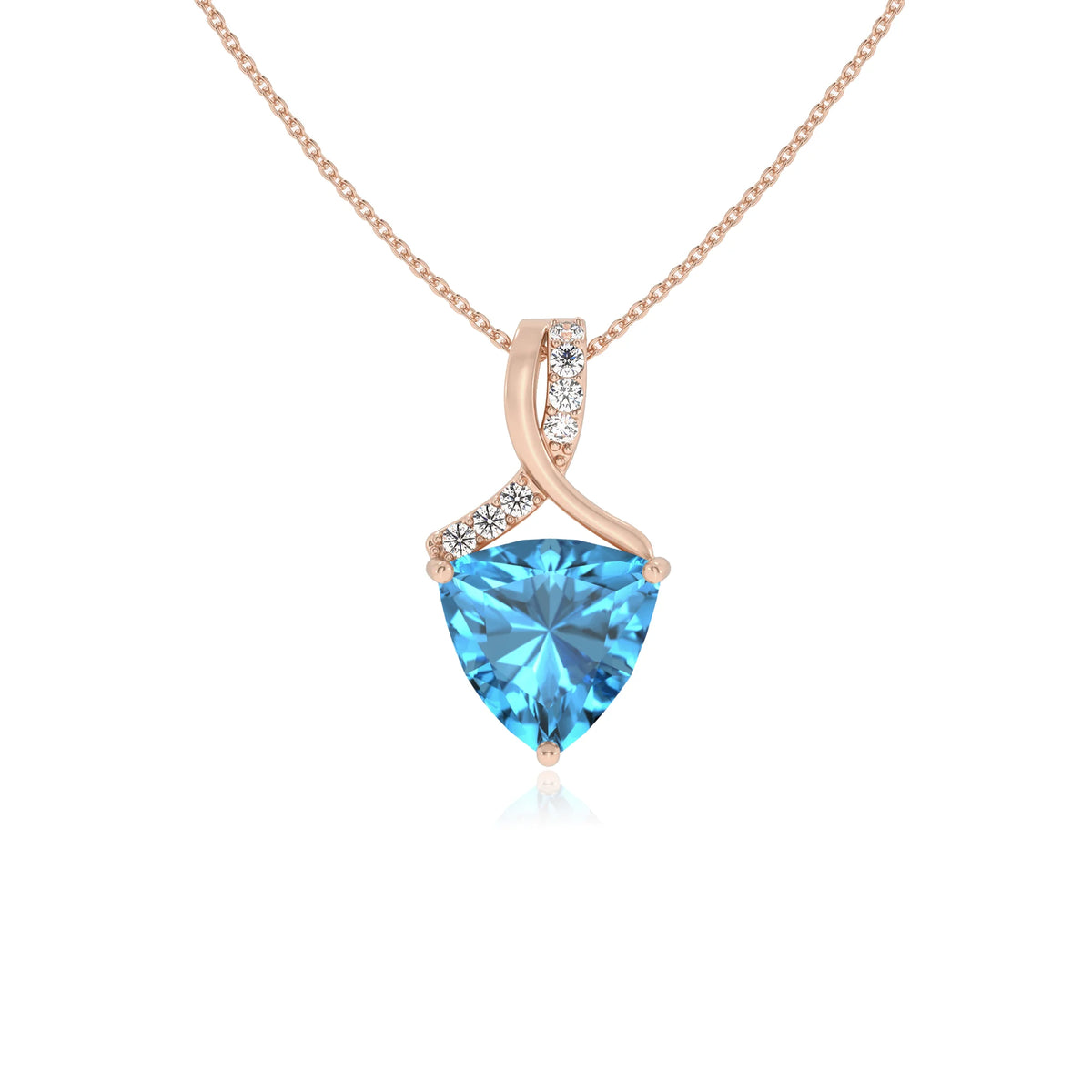 natural swiss-blue-topaz trillion solitaire necklaces in rose gold 