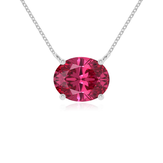 lab grown pink-tourmaline oval solitaire necklaces in white gold 