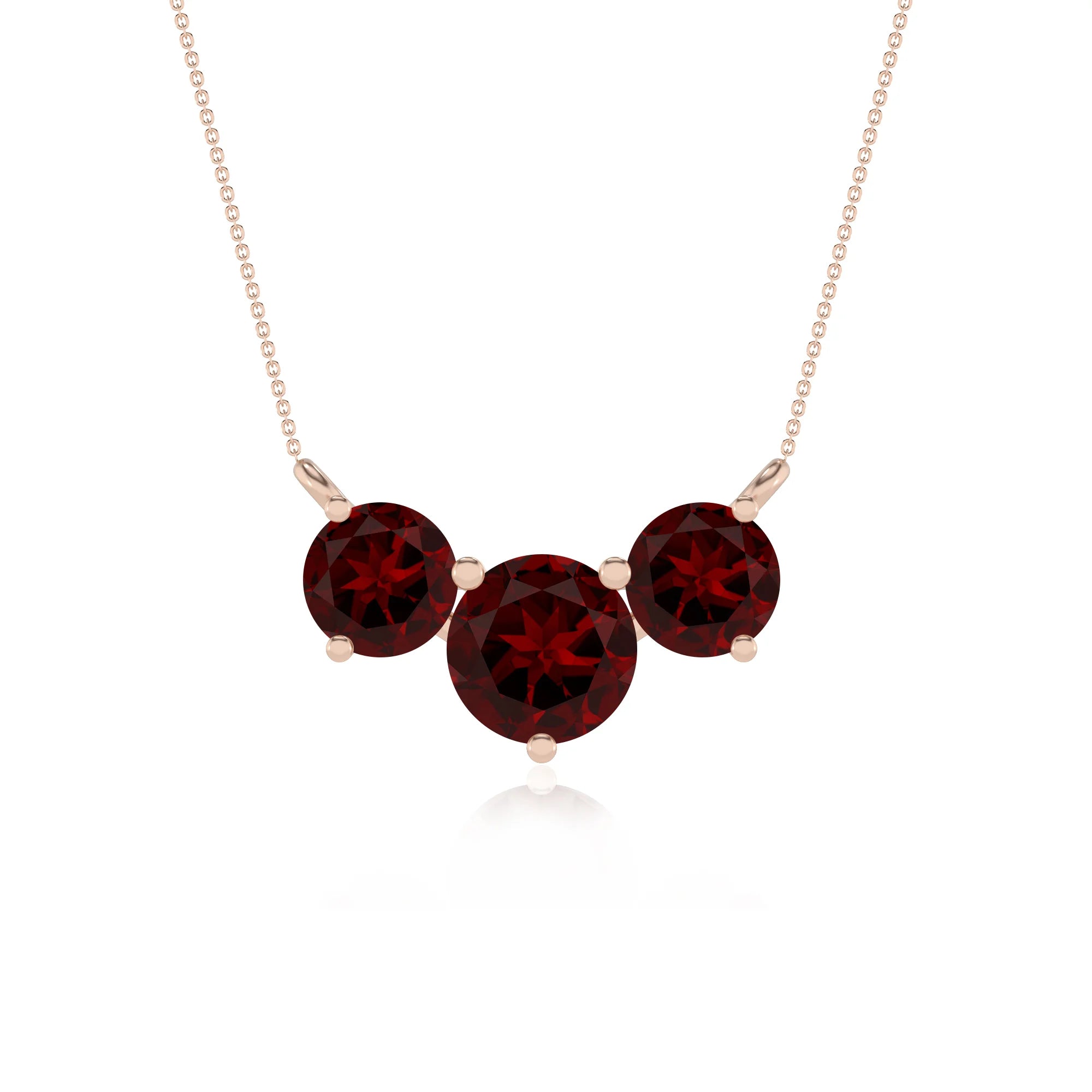 natural garnet round solitaire v-bale necklaces in rose gold 