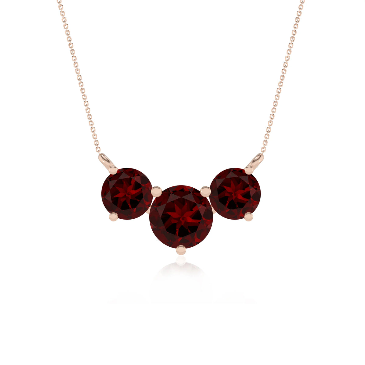 natural garnet round solitaire v-bale necklaces in rose gold 
