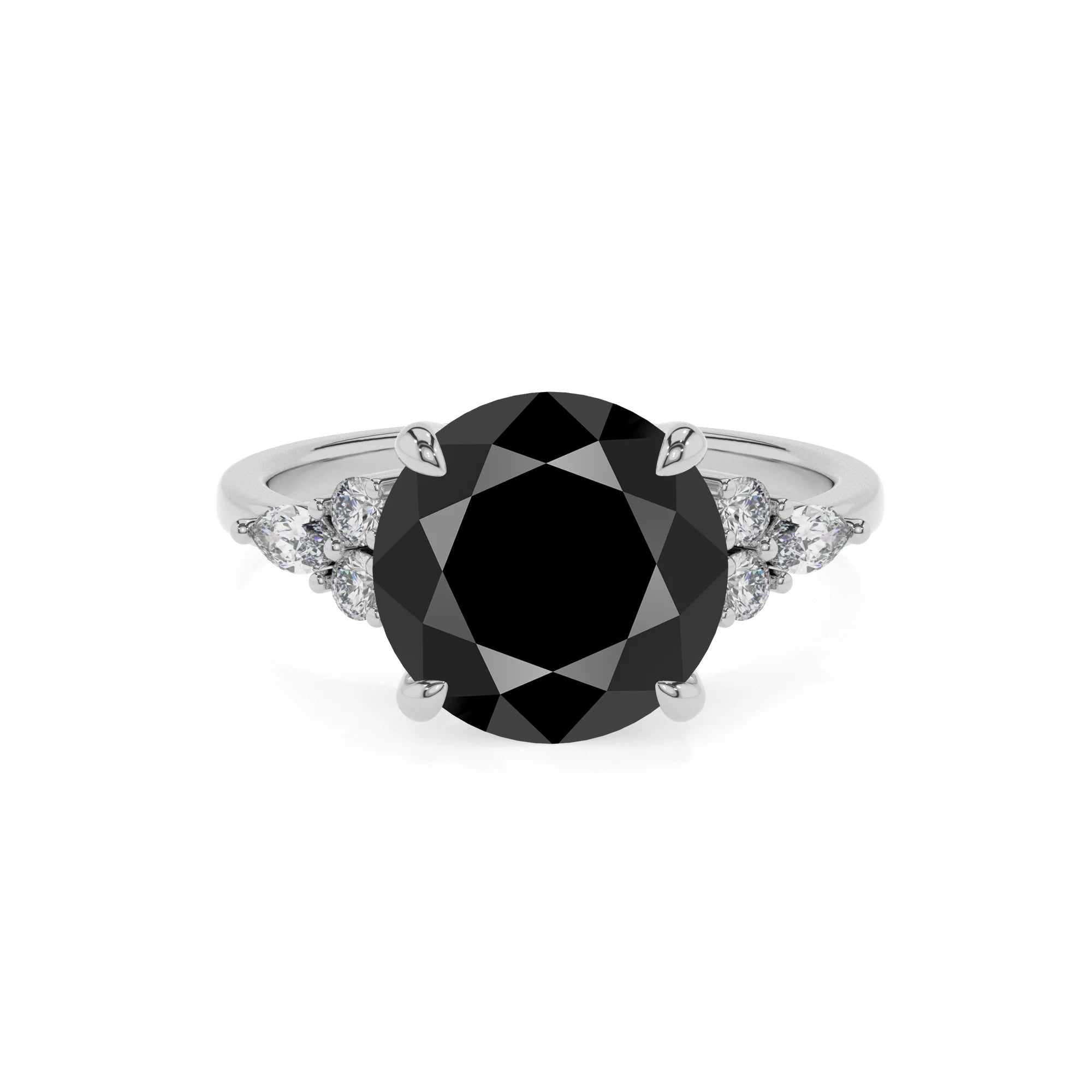 natural black-onyx round solitaire rings in white gold 