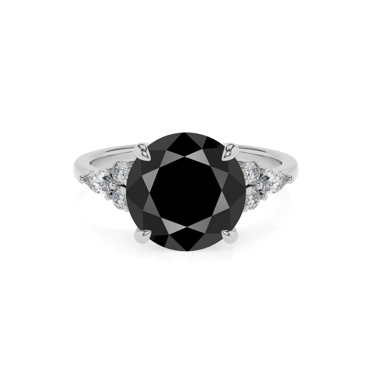 natural black-onyx round solitaire rings in white gold 