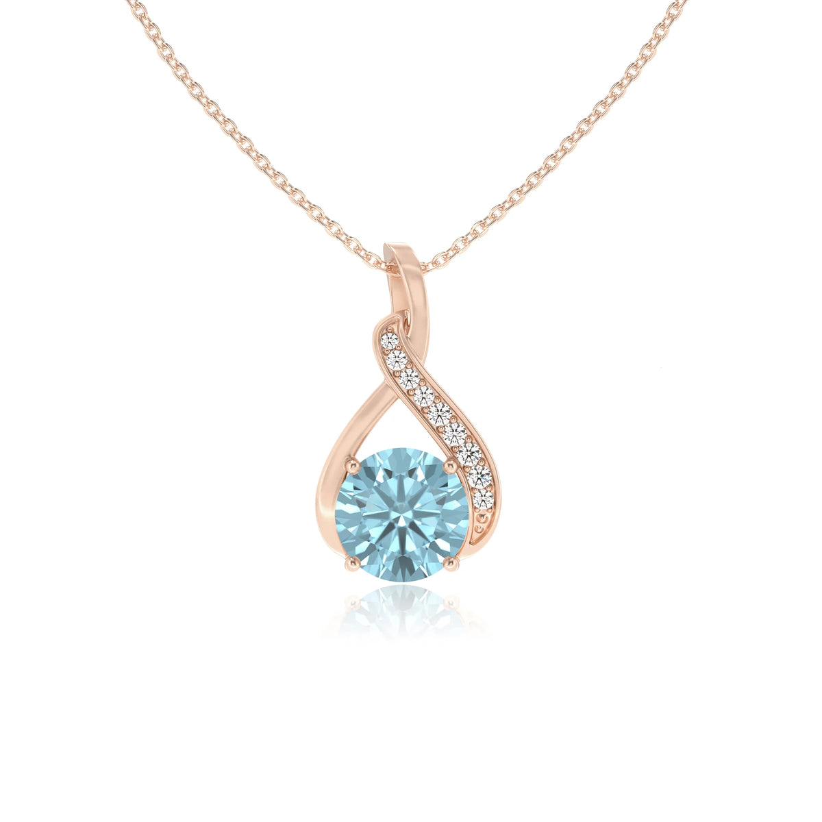 lab grown aquamarine round solitaire necklaces in rose gold 