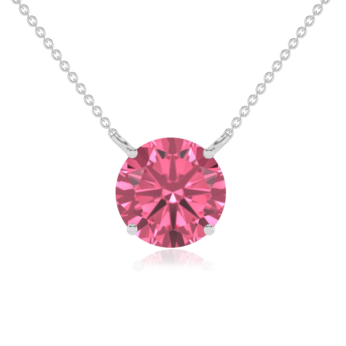 lab grown pink-tourmaline round solitaire necklaces in sterling silver 