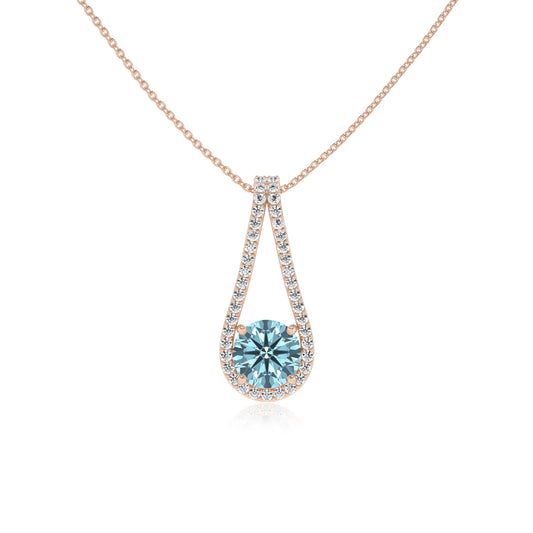 lab grown aquamarine round solitaire v-bale necklaces in rose gold 