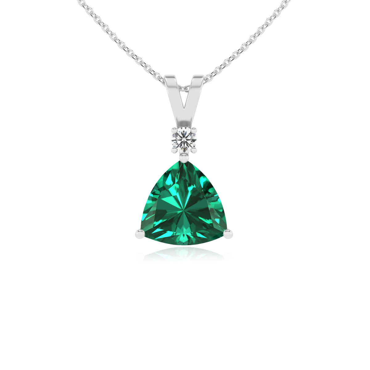 lab grown emerald trillion solitaire v-bale necklaces in platinum 