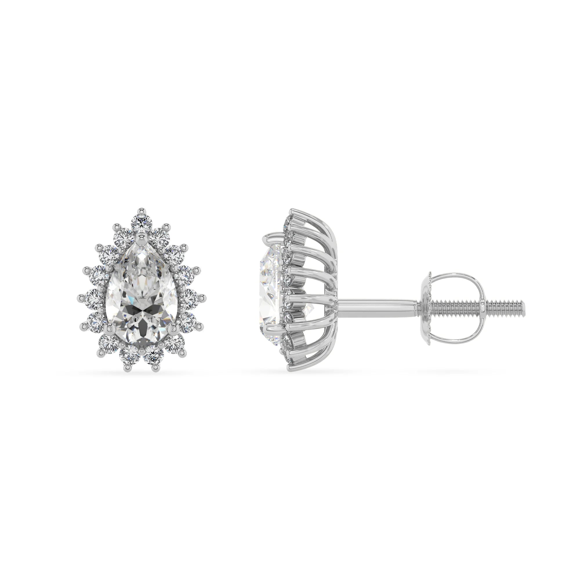 lab grown moissanite pear stud earrings in platinum 