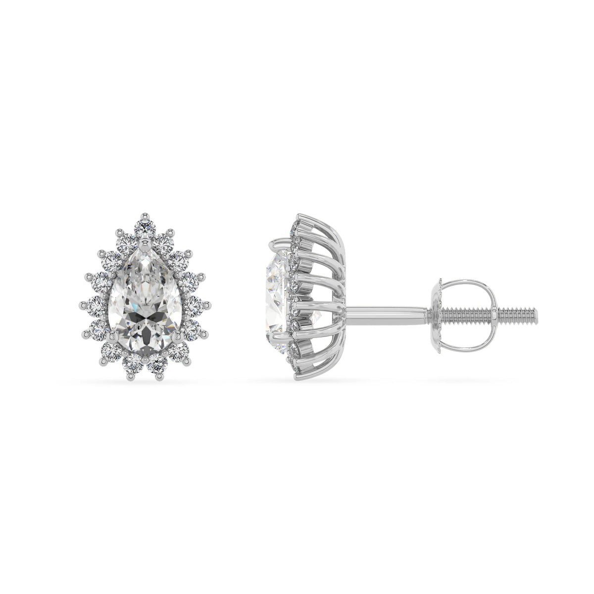 lab grown moissanite pear stud earrings in platinum 
