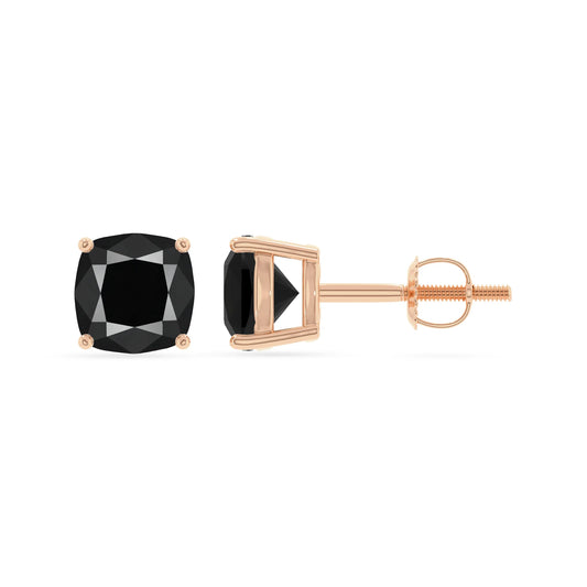 natural black onyx cushion stud earrings in rose gold 