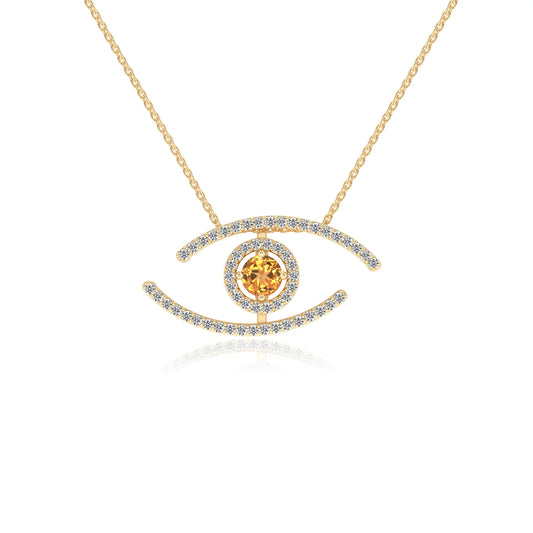 lab grown citrine round solitaire necklaces in yellow gold 
