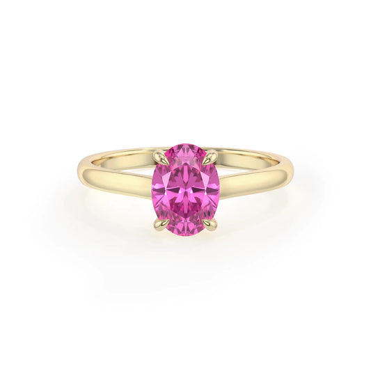 lab grown pink-sapphire oval solitaire rings in yellow gold 