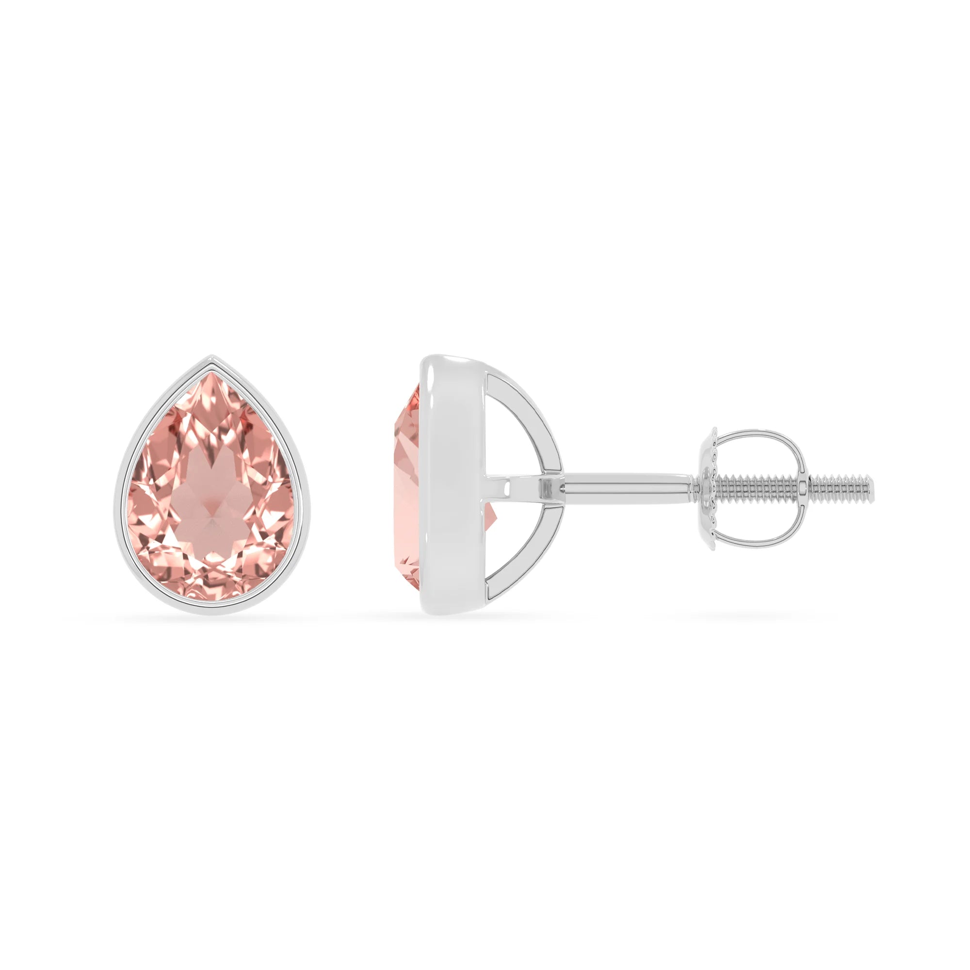 lab grown morganite pear stud earrings in sterling silver 