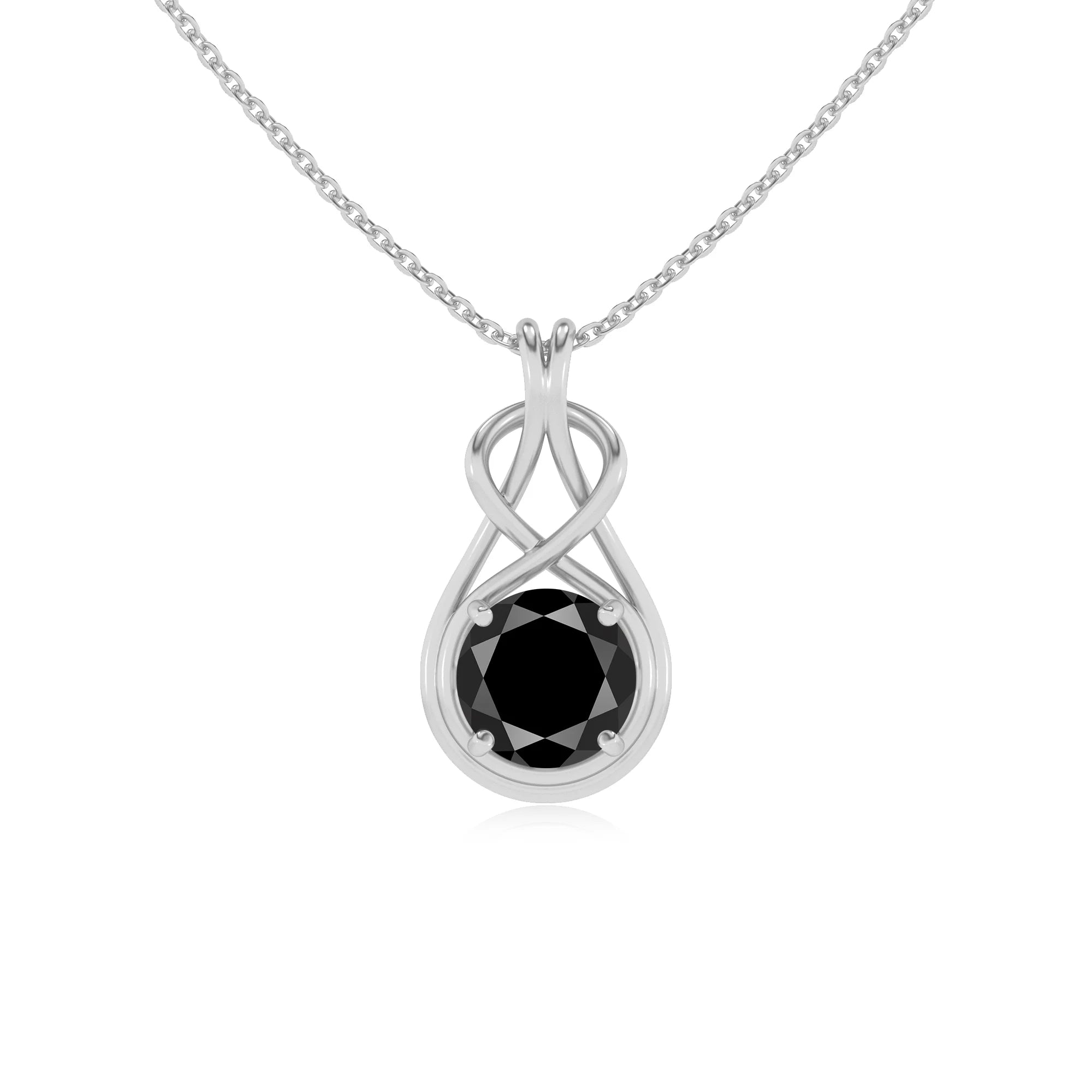 natural black-onyx round solitaire necklaces in white gold 