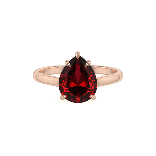 lab grown ruby pear solitaire rings in rose gold 
