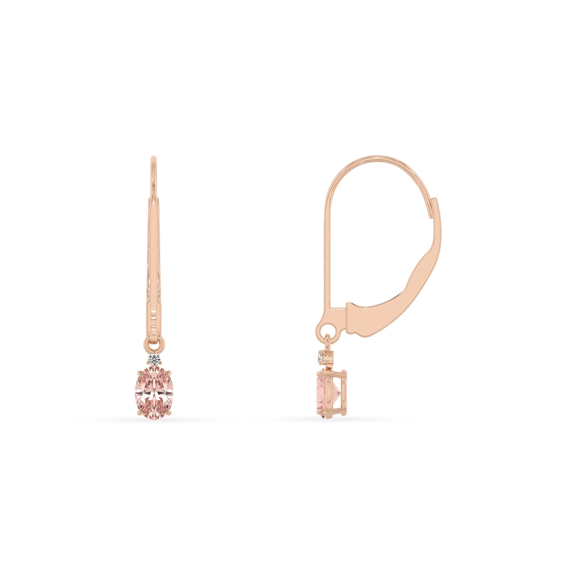 lab grown morganite oval drop earrings in rose gold 