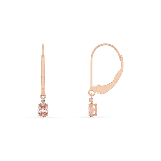lab grown morganite oval drop earrings in rose gold 