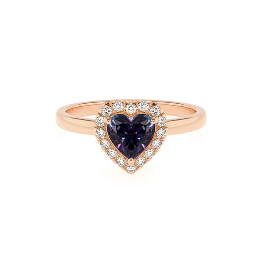 lab grown alexandrite heart solitaire rings in rose gold 