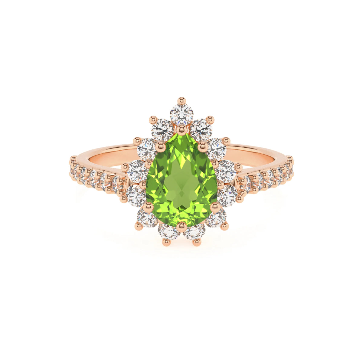 natural peridot pear solitaire rings in rose gold 