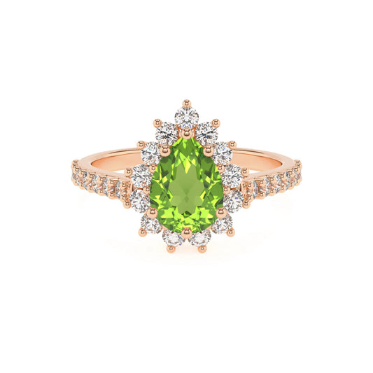 natural peridot pear solitaire rings in rose gold 