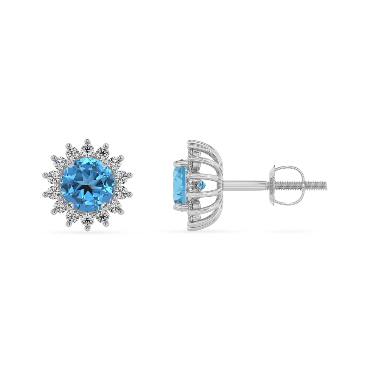 natural swiss blue topaz round stud earrings in platinum 