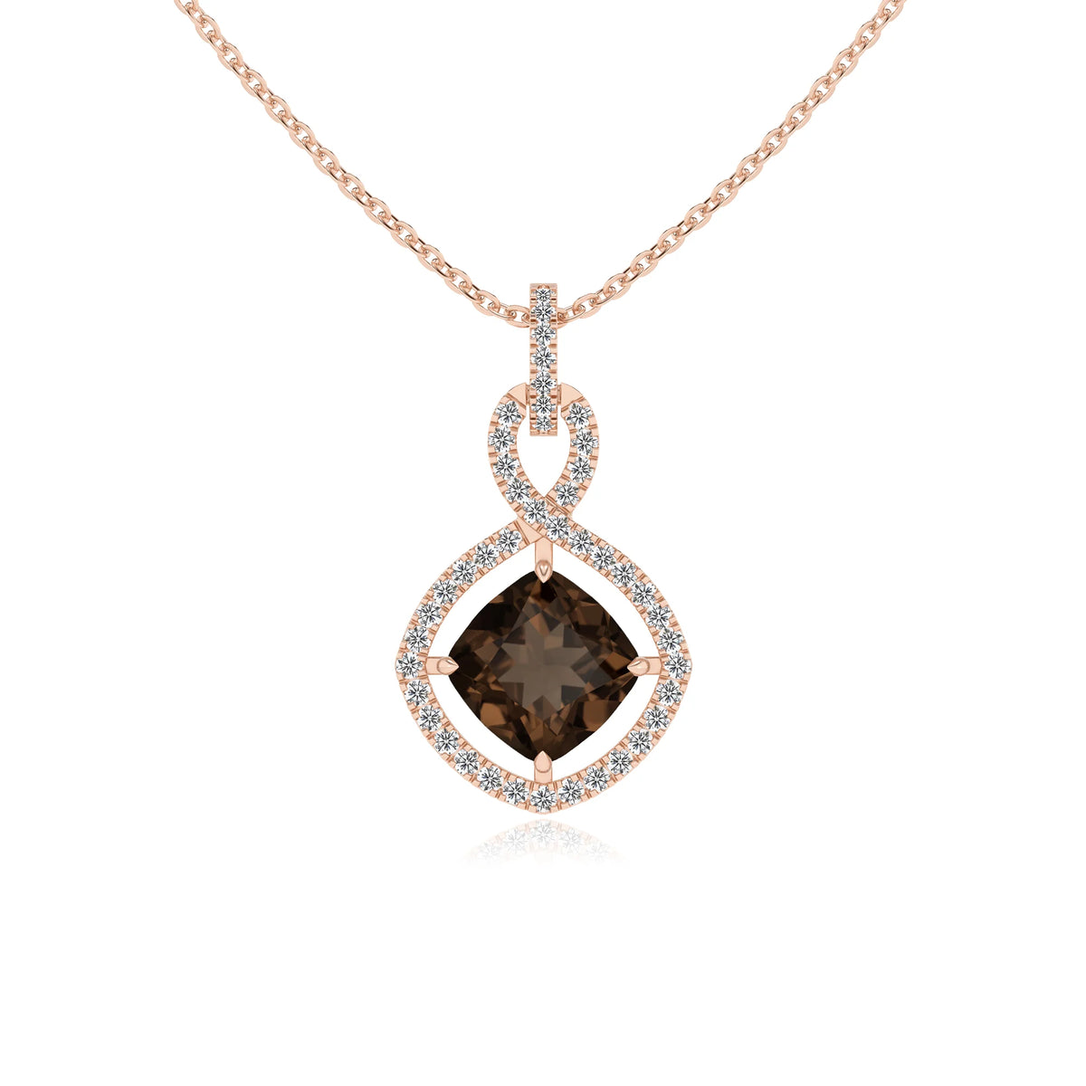 natural smoky-quartz cushion infinity necklaces in rose gold 