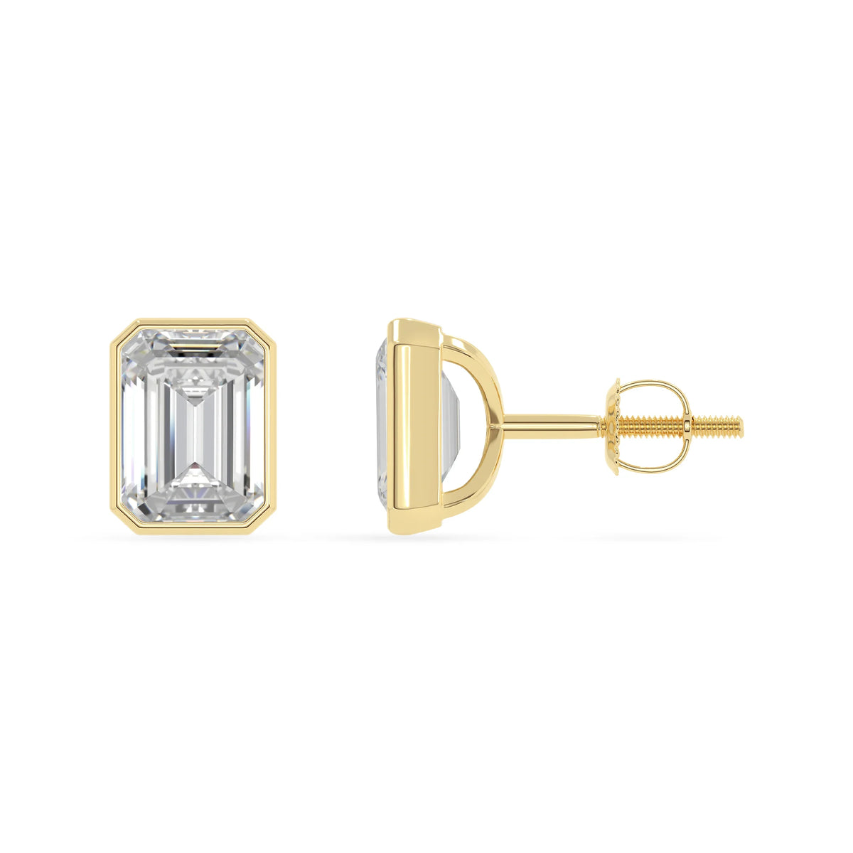 Lab Grown Moissanite Emerald-Cut Solitaire Stud Earrings