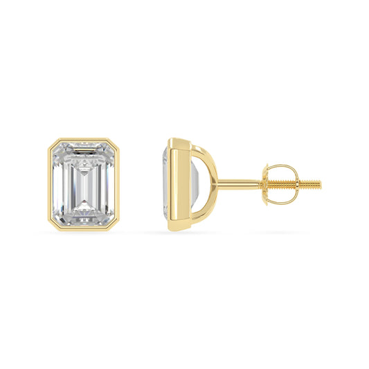 Lab Grown Moissanite Emerald-Cut Solitaire Stud Earrings