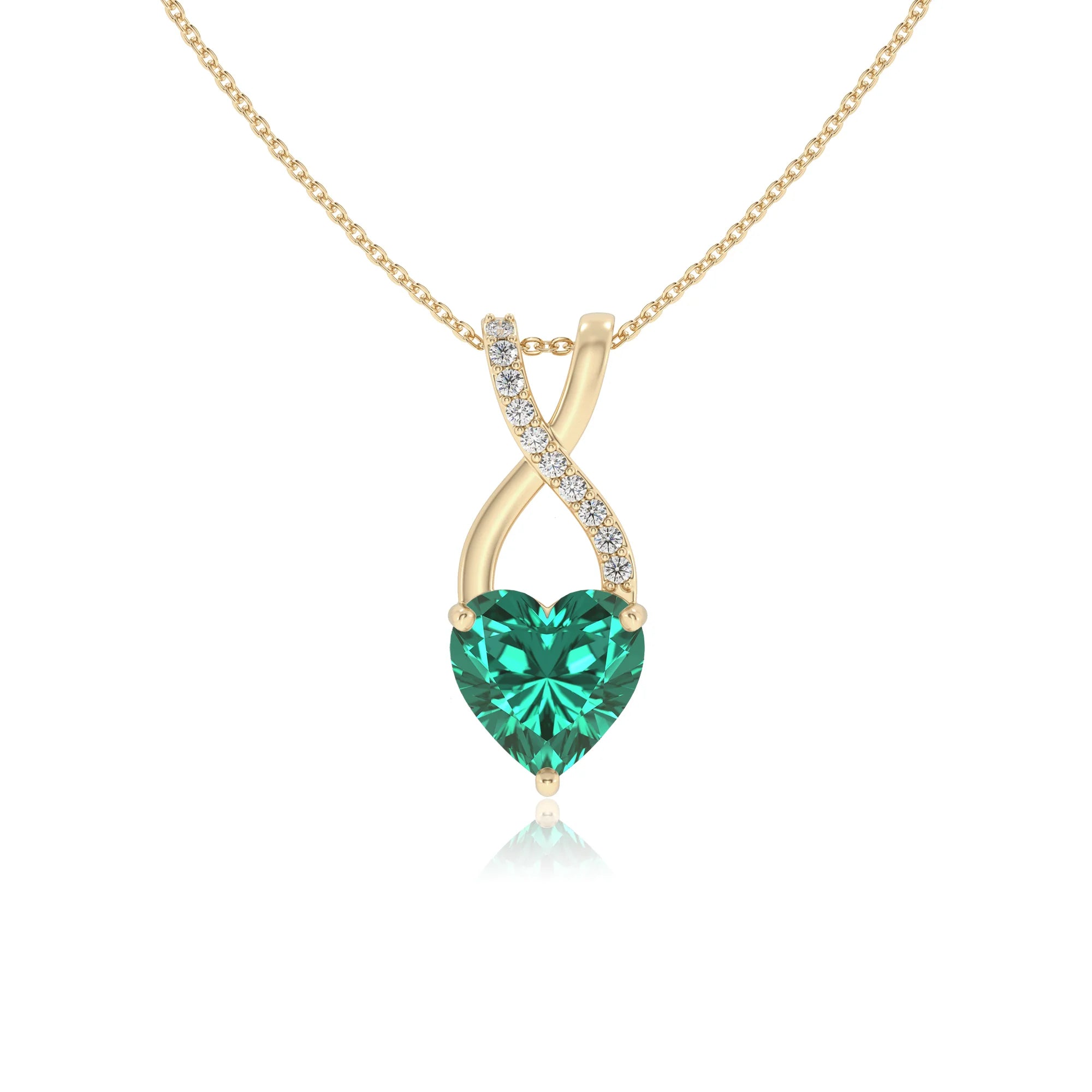 lab grown emerald heart solitaire necklaces in yellow gold 