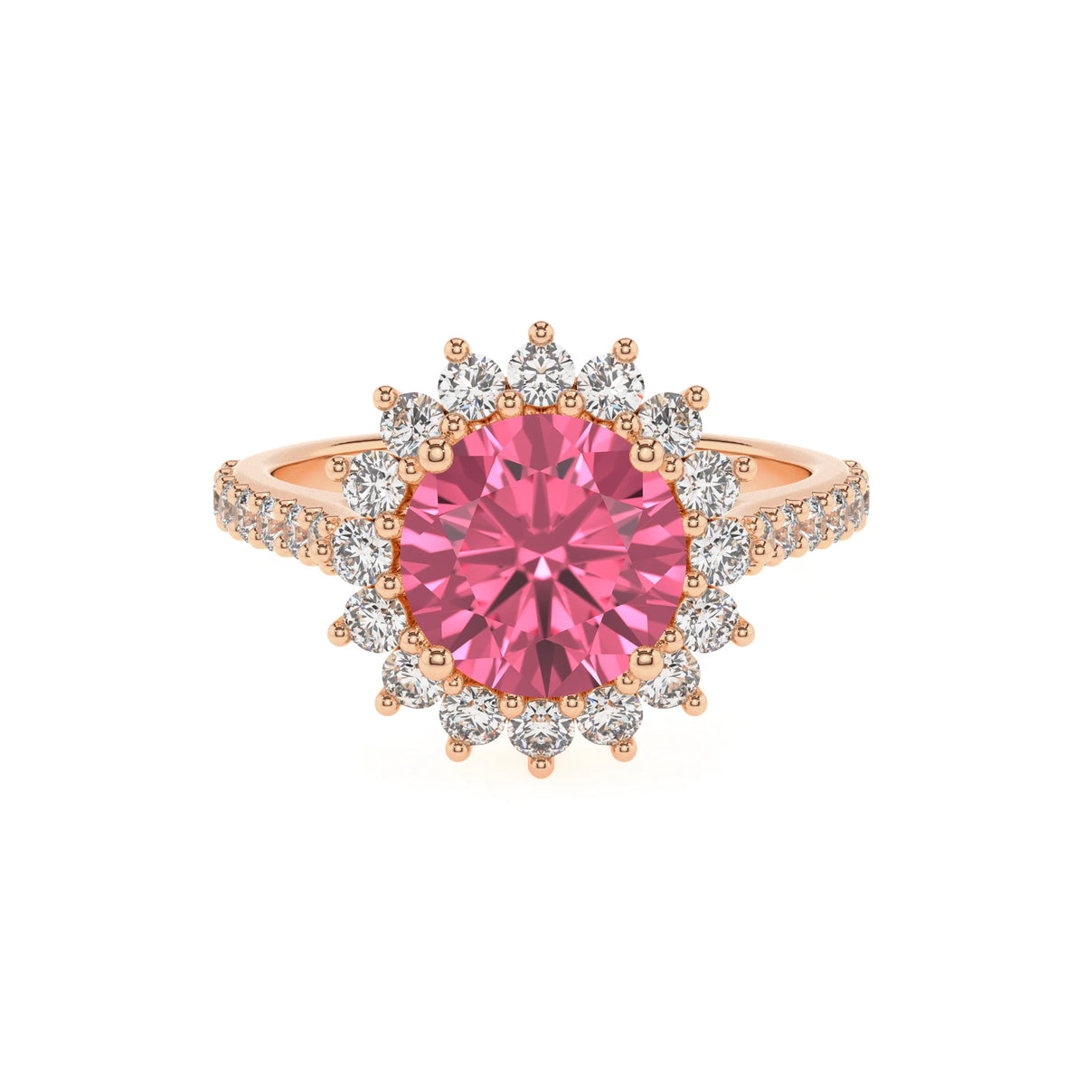 lab grown pink-tourmaline round solitaire rings in rose gold 