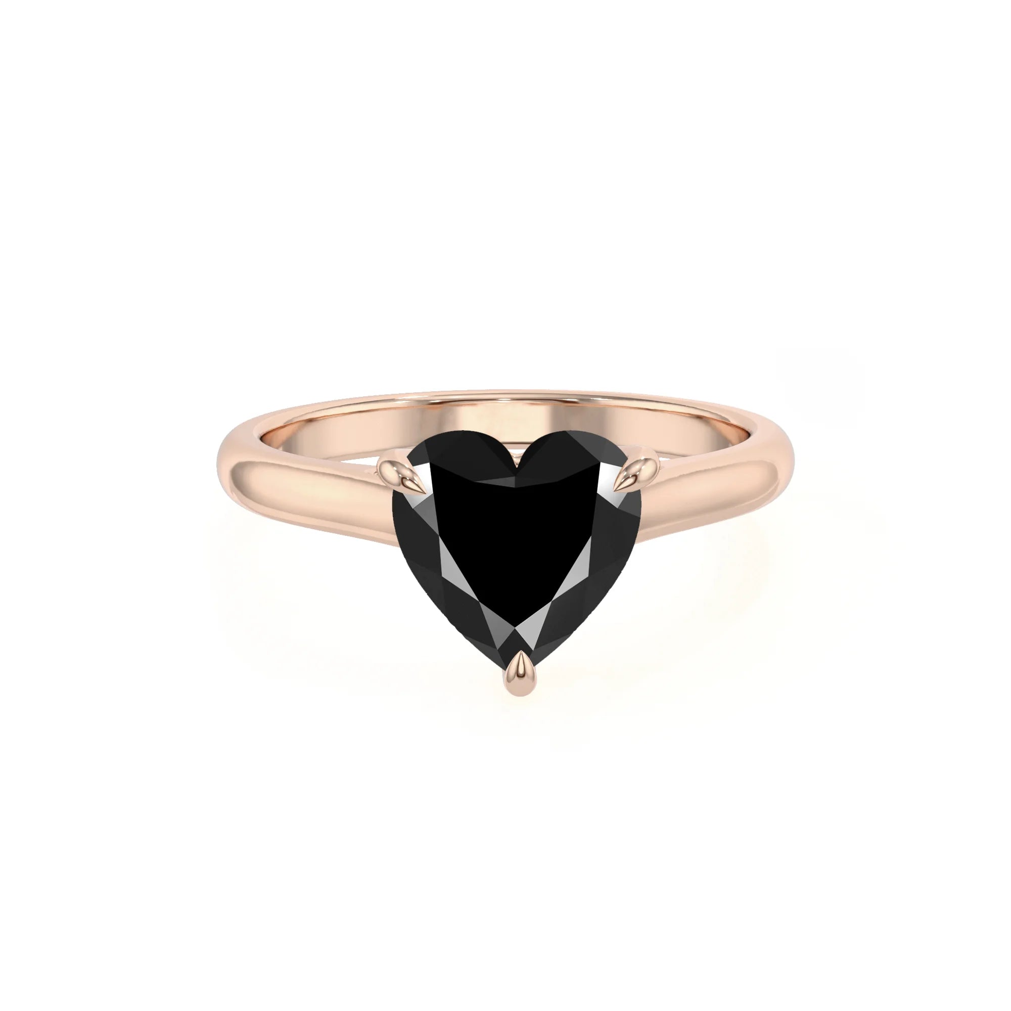 natural black-onyx heart solitaire rings in rose gold 