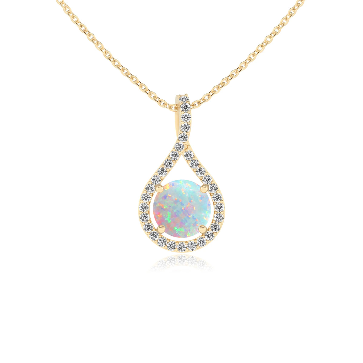 lab grown opal round solitaire necklaces in yellow gold 