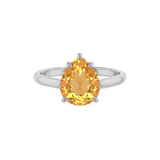 lab grown citrine pear solitaire rings in sterling silver 