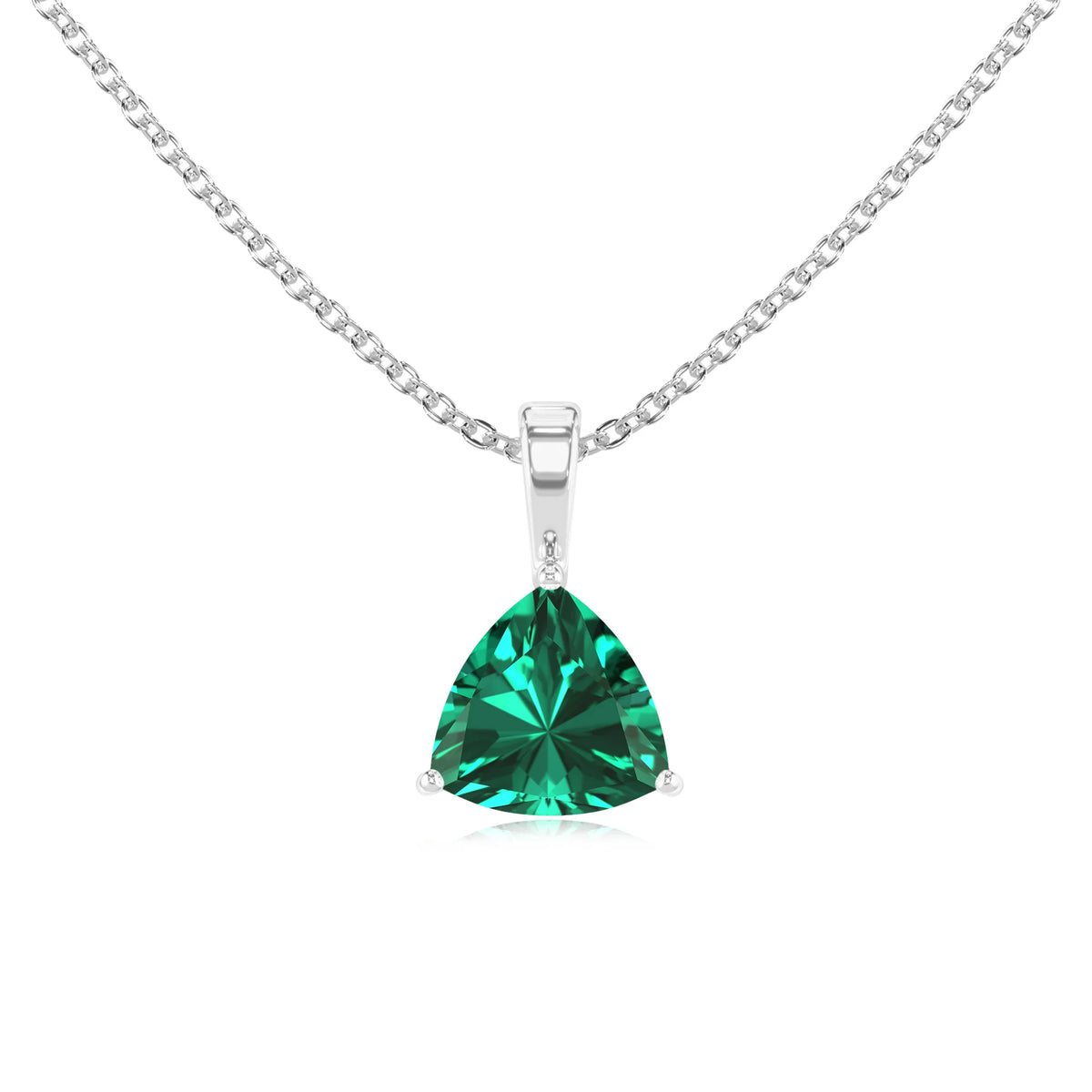 lab grown emerald trillion solitaire necklaces in platinum 
